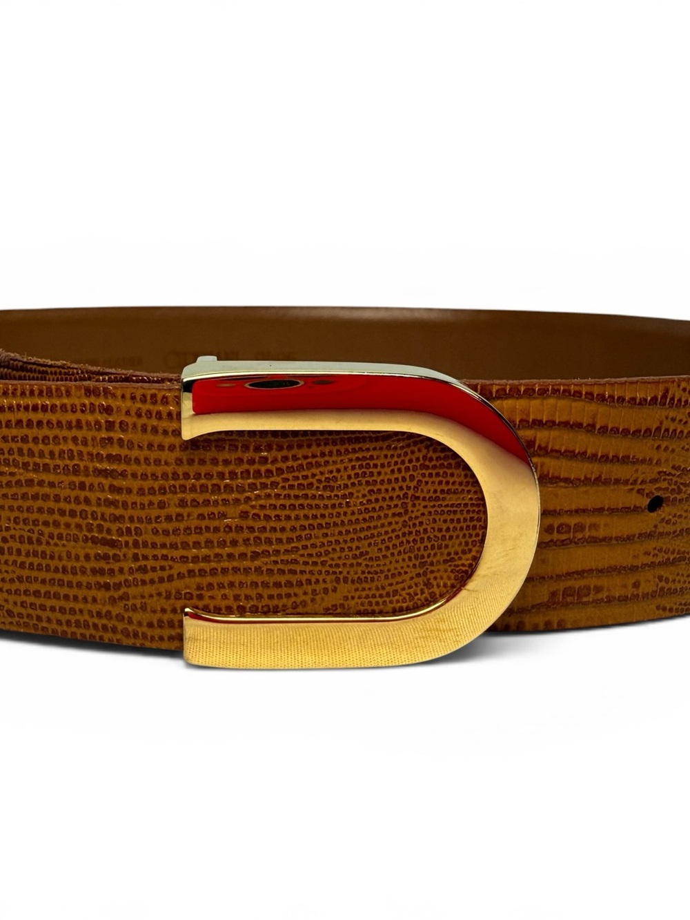 Vintage Cipriani Spain Lizard Grain Leather Belt Gold Buckle Small